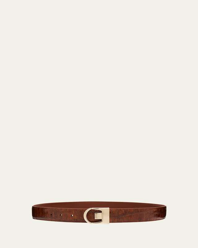 Reversible Croc-Embossed Leather Belt
